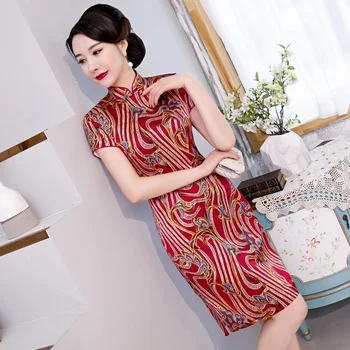 

2019 Quinceanera Shenzhen Appliques Factory Direct Sale 2020 New Silk Cheongsam Short Sleeve Retro Improved Dress Grade Female
