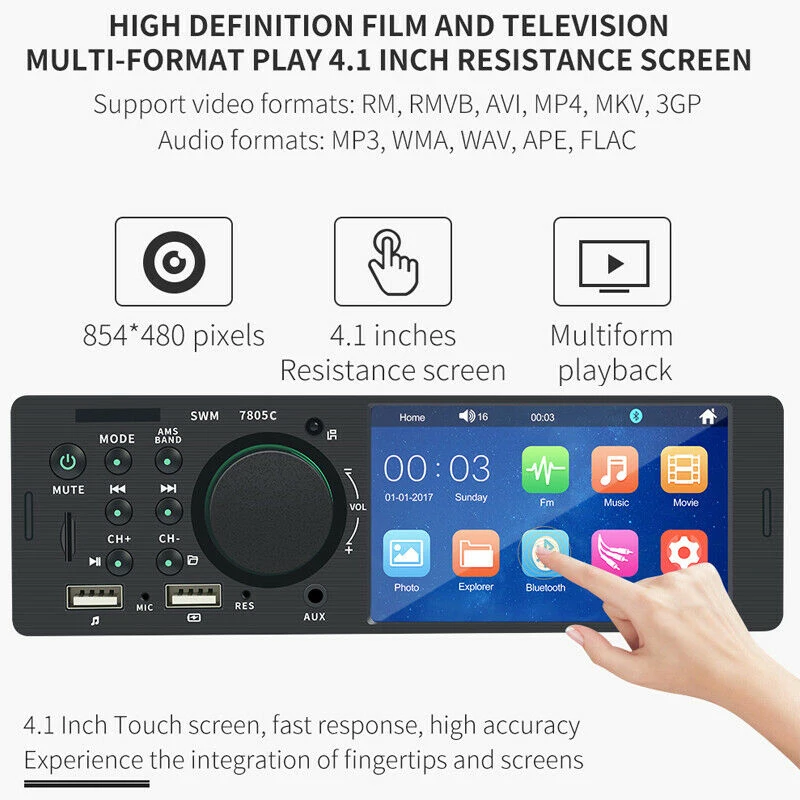 4," HD Автомобильный стерео радио MP5 плеер 1 Din Bluetooth DVR вход с резервной av-вилкой задняя камера автомобильные аксессуары
