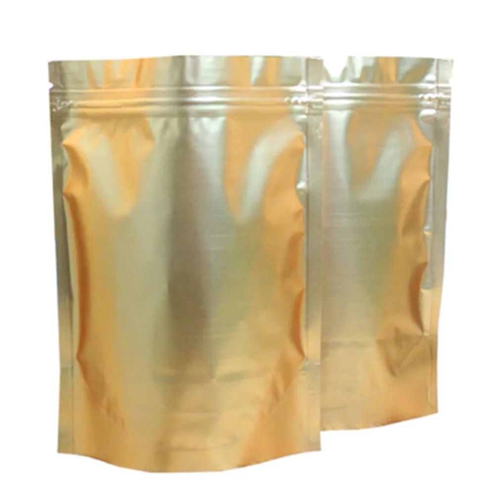 

100Pcs Gold Matte Aluminum Foil Zip Lock Stand Up Bag Self Grip Seal Tear Notch Doypack Food Coffee Bean Snack Packaging Pouches