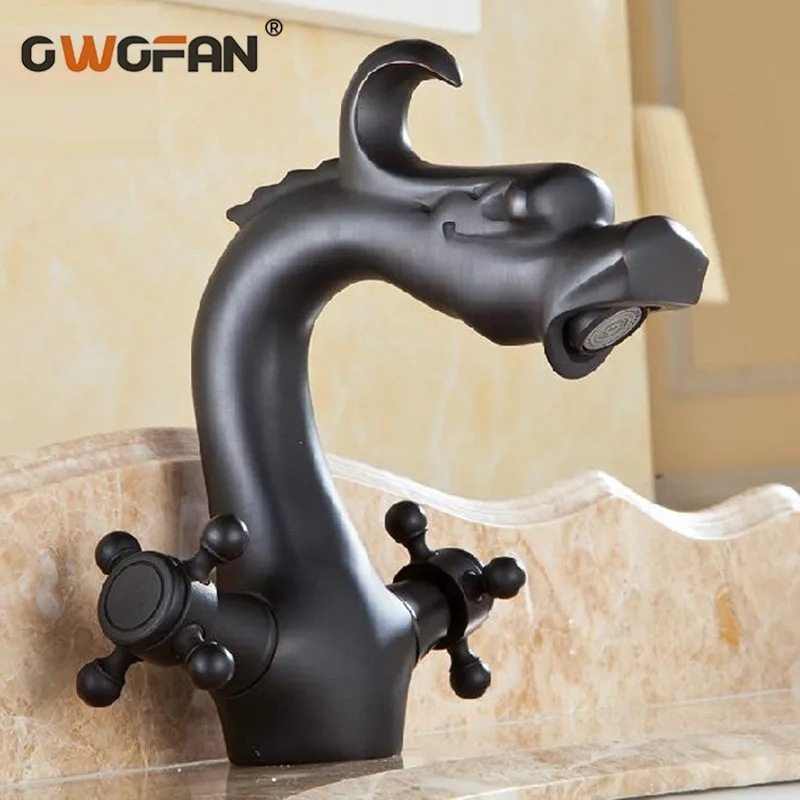 Basin Faucets Dragon Style Bathroom Sink Taps Dual Cross Handle Black