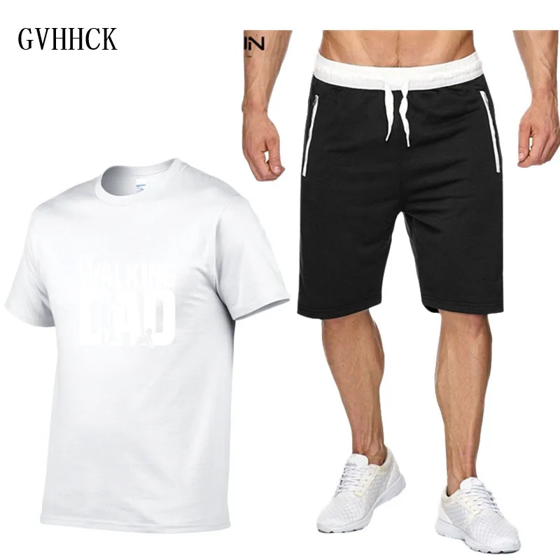 white Летний спортивный костюм, мужские шорты, повседневная мужская спортивная одежда, шорты, брендовая одежда из двух частей, топ, футболка+ шорты, спортивные костюмы - Цвет: white