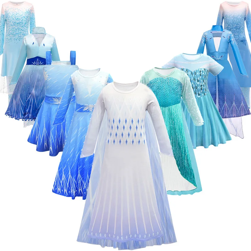 Для девочек Снежная королева 2 платье принцесс Анны и Эльзы детский маскарадный костюм детская одежда с изображением принцессы Эльзы детское белый парик для День рождения аксессуар