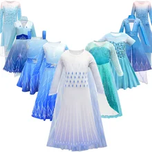 Для девочек Снежная королева 2 платье принцесс Анны и Эльзы детский маскарадный костюм детская одежда с изображением принцессы Эльзы детское белый парик для День рождения аксессуар