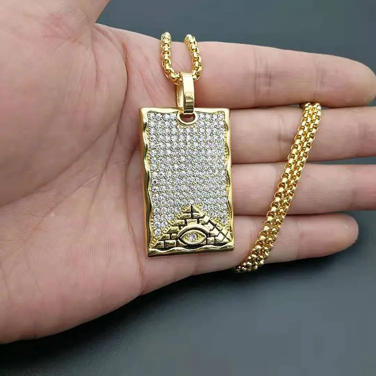 Egyptian Akhnaton Pharaoh Pendant Necklace with rhinestone In Stainless Steel eye Jewelry Charm Tutankhamun Hip Hop Jewellery | Украшения и