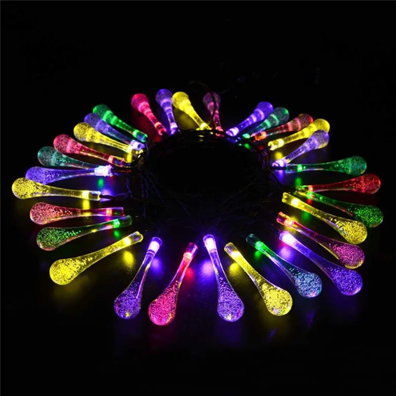 

30 Head Water Droplet Solar-powered String Lights 30LED Outdoor Christmas Lighting Chain LED Colored Lamp Holiday Lights Wish Su