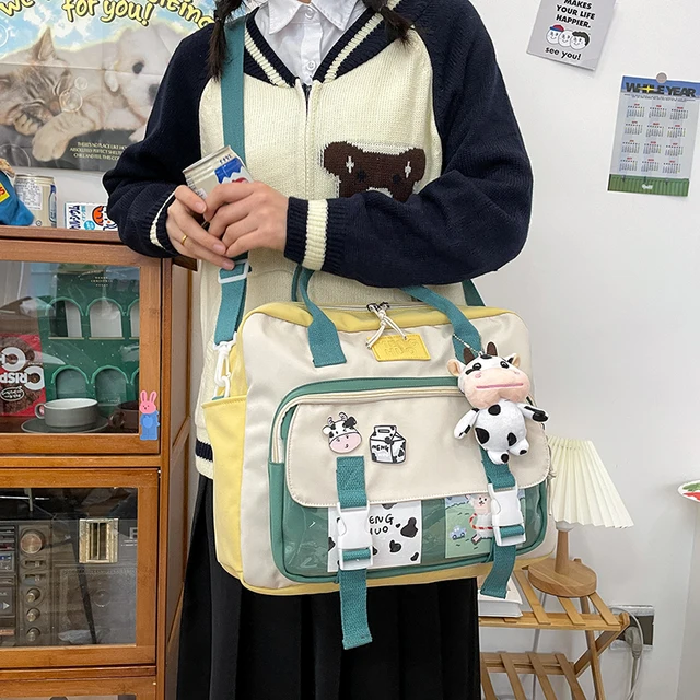Women Cute Cow Backpack Female Student College Schoolbag Girl Badge Multifunctional Backpacks Kawaii Ladies Waterproof Nylon Bag 2