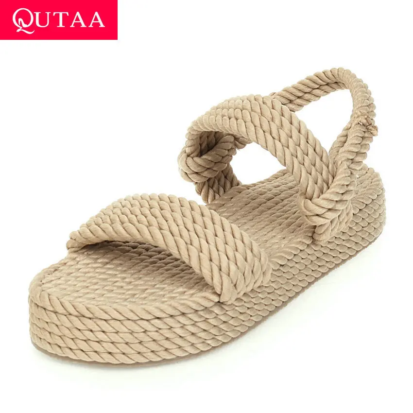 Туфли-лодочки QUTAA женские с открытым носком нейлоновая плетеная сандалии на