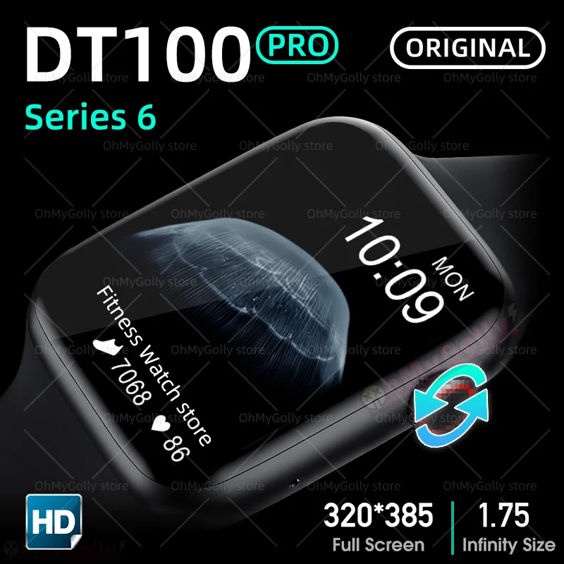 2021 Bluetooth Call DT100 PRO Smart Watch Men Women Wireless Charge DT100PRO Smartwatch fitness tracker sport Watches pk HW22