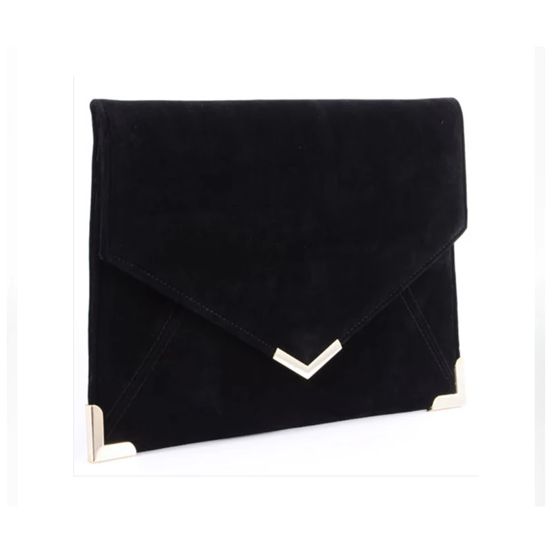 Замшевый клатч-конверт для женщин европейский стиль черные сумки на плечо с цепочкой без подкладки прямоугольный кошелек клатчи