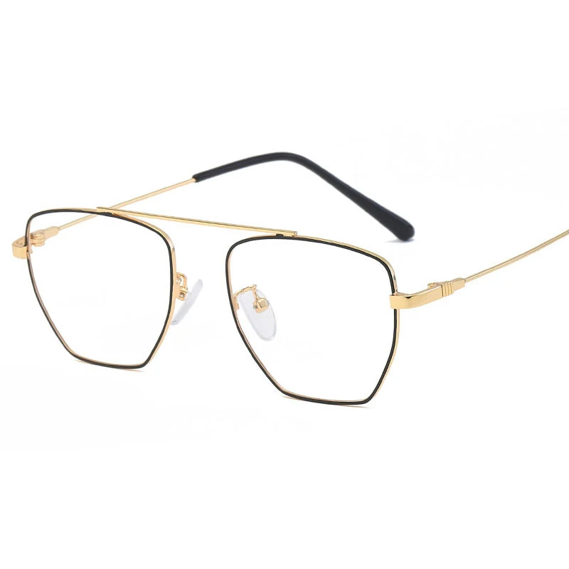 Black gold Новая многоугольная металлическая рама с открытым шаром близорукие очки неправильное плоское зеркало - Цвет оправы: Black gold