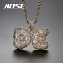 JINSE Custom Name Necklace Personalized Bubble letter Pendant Necklace Cubic Zircon Iced Initials Necklace Hiphop Jewelry
