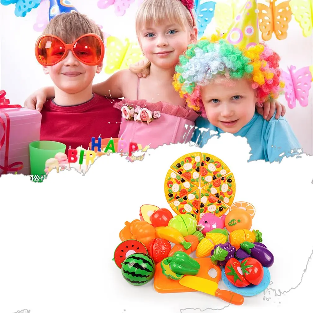 24pcs/lot Children Pretend Role Play House Toy Cutting Fruit Plastic Vegetables Food Kitchen Baby Classic Kids Educational Toys