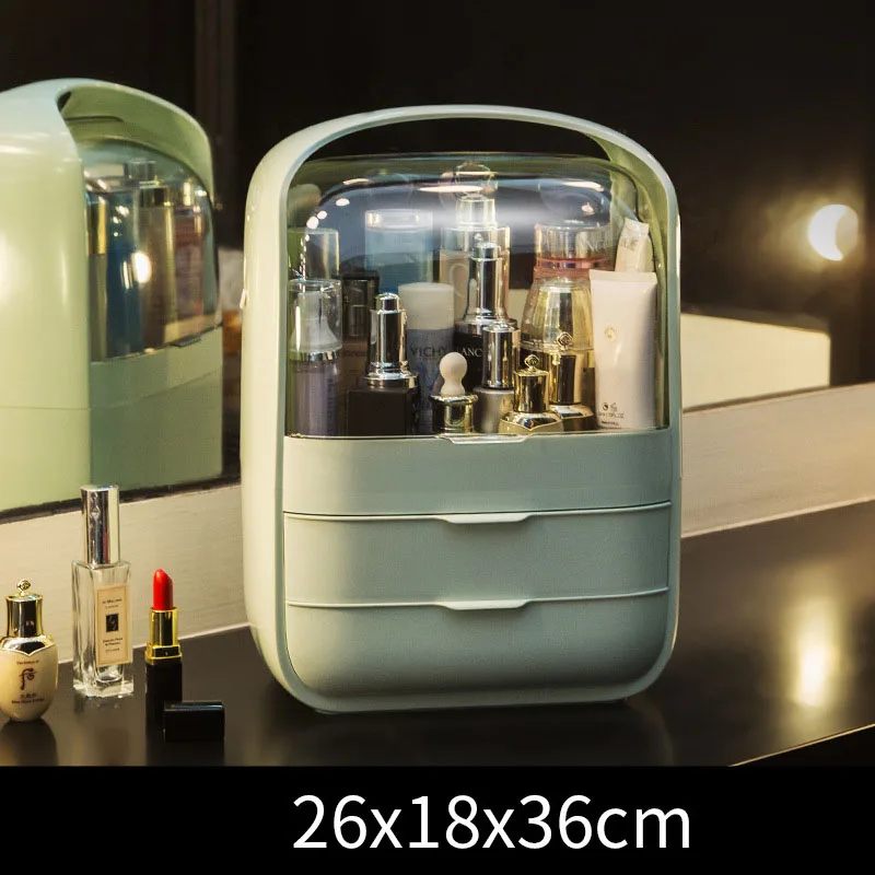 Grass green Органайзер для макияжа прозрачный раскладной 2 ящика туалетный столик Настольный пластиковый косметический ящик контейнер для хранения ювелирных изделий держатель - Цвет: Grass green