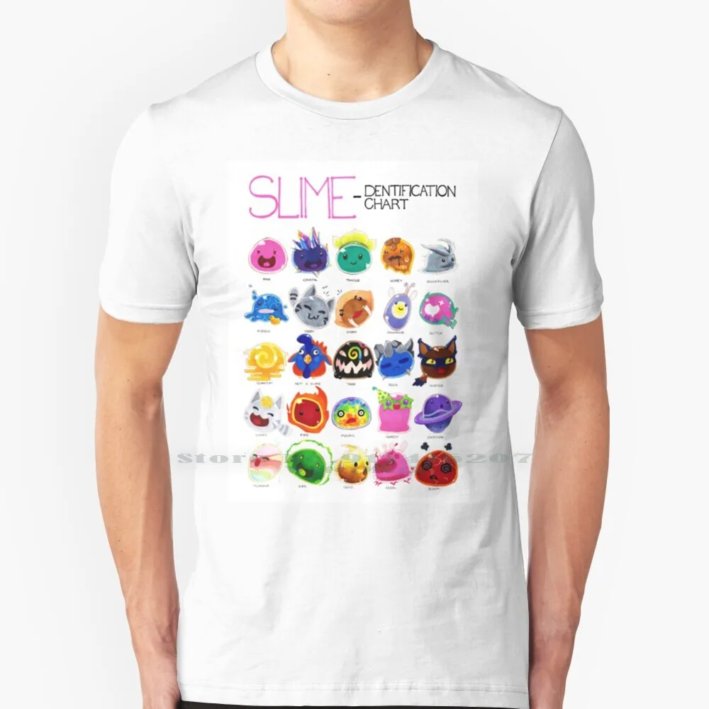 Slime - Dentification Chart Shirt 100% Puro Cotone Slime Slimes Slime Rancher Cute Blob Colors Colors Colorful Colorful Game