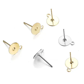 

100Pcs/lot Stainless Steel Stud Earring Base for Diy Jewelry Making Round Blank Earrings Post with Ring Setting Findings