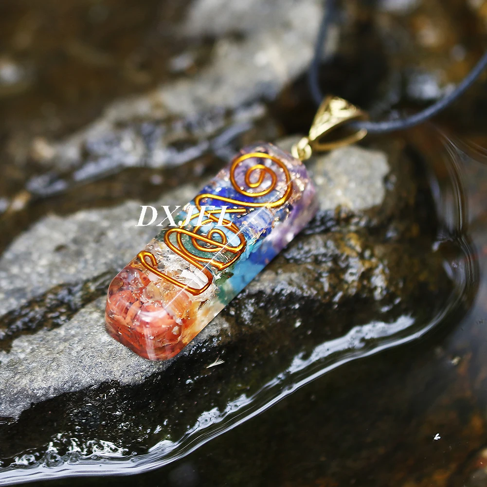 DXJEL Natural 7 Chakra Orgone Energy Healing Pendant Necklace for Women Chakra Stones Necklace for EMF Protection Dropshipping