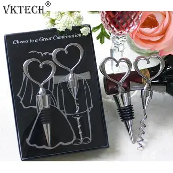

Love Heart Corkscrew Wine Bottle Opener + Wine Stopper Wedding Gift Favors for Guests Bottle Opener Set Wedding Decoration