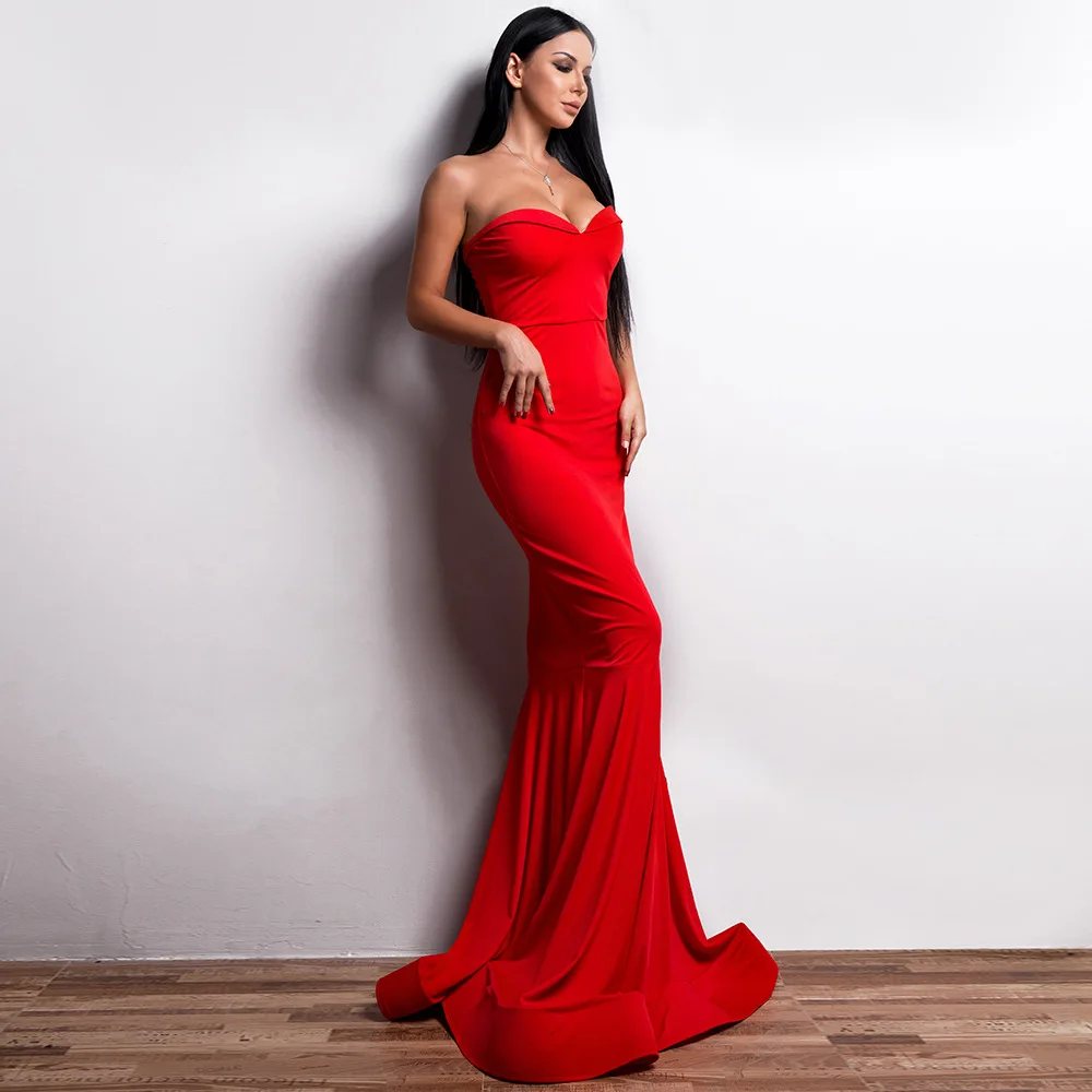 

2019 Sexy Evening Dress Europe And America WOMEN'S Dress off-Shoulder Backless Tube Top Maxi Ball Wedding Banquet Party Mopping