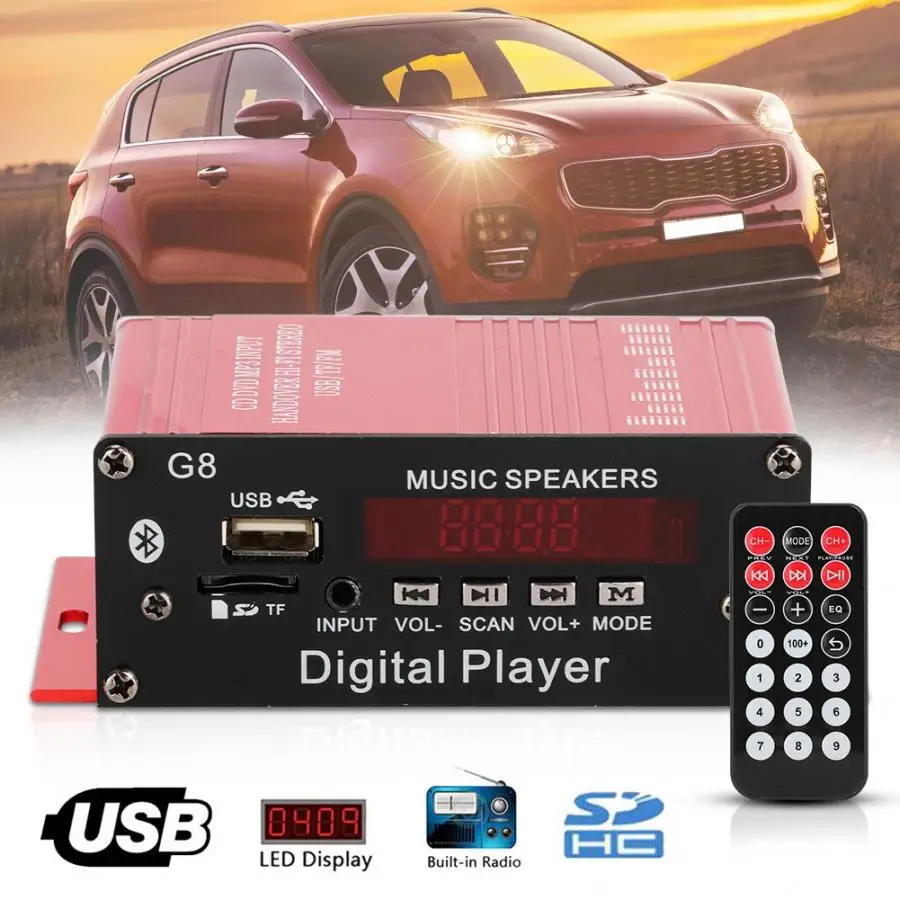 Amplificador G8 HIFI автомобильный Автомобильный Bluetooth DC12V Дистанционное управление Стерео аудио; цифровой усилитель araba aksesuar