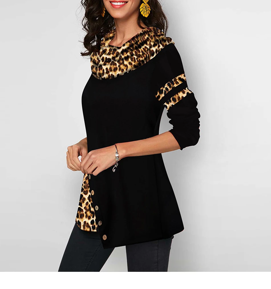 Женские блузки из хлопка с леопардовым принтом, рубашки, повседневные, размера плюс, весна, Женская туника с неровными пуговицами, Женские топы и блузки