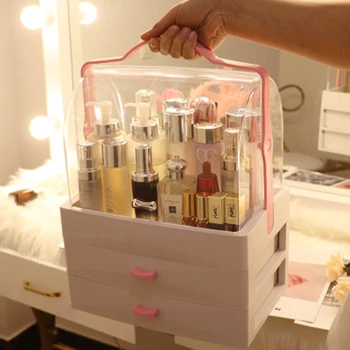 

Desktop Makeup Cosmetic Box Large Transparent Portable Skin Care Finishing Cosmetic Box Waterproof Dust Storage Box Jewelry Box