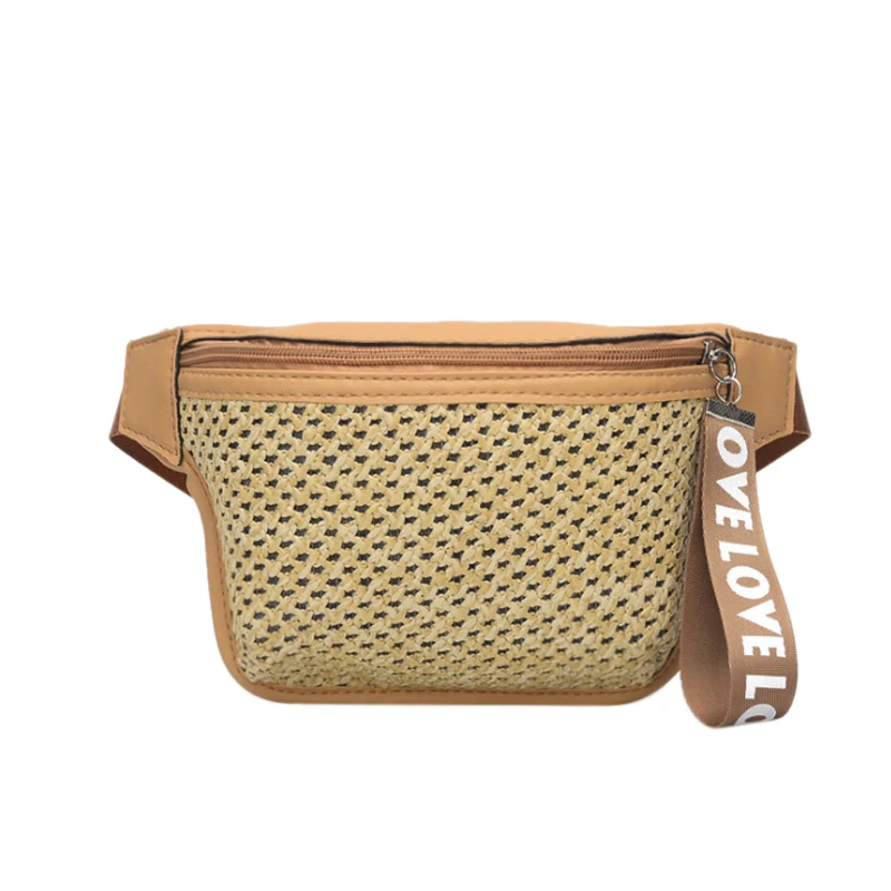 

Straw Waist Bags For Women Summer Funny Packs Waist Pack Female Phone Purses Female Fashion Small Bag Khaki