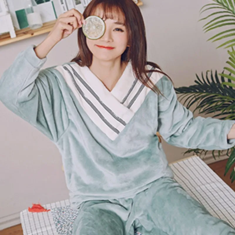 

Pajama Set Women Flannel Sleepwear Autumn and Winter Thicken Homewear Comfortable and Warm Girly Cute Two Piece Set Pyjamas