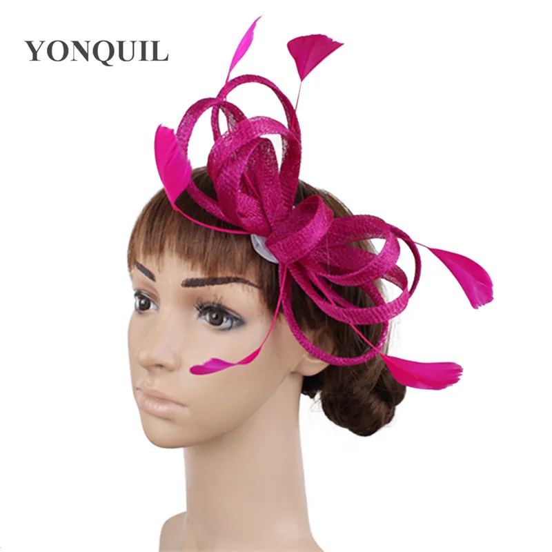 Formal dress wedding occasion fascinator hat hair clip bridal fashion hoops headwear hair pin race derby show fedora accessory - Цвет: magenta