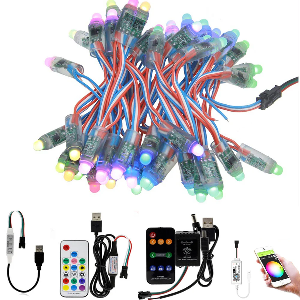 

50pcs 12mm WS2811 IC RGB Full Color Pixels USB LED Module light WiFi bluetooth digital Addressable 5V Waterproof String lamp