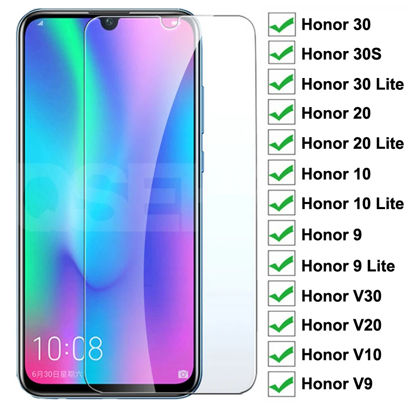 Защитное стекло 9H для Huawei Honor 20 10 9 8 Lite закаленное защиты экрана 30 30S V30 V20 V10 V9