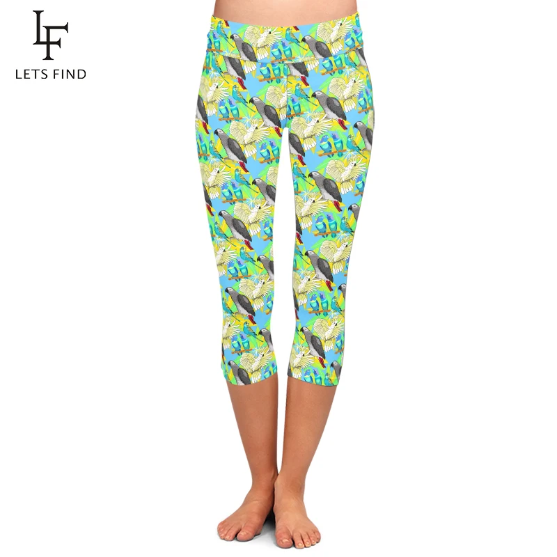 LETSFIND New Capri Print African Greys Leggings Women High Quality Jaco Lovebird Wavy Parrot Kakadu Pants