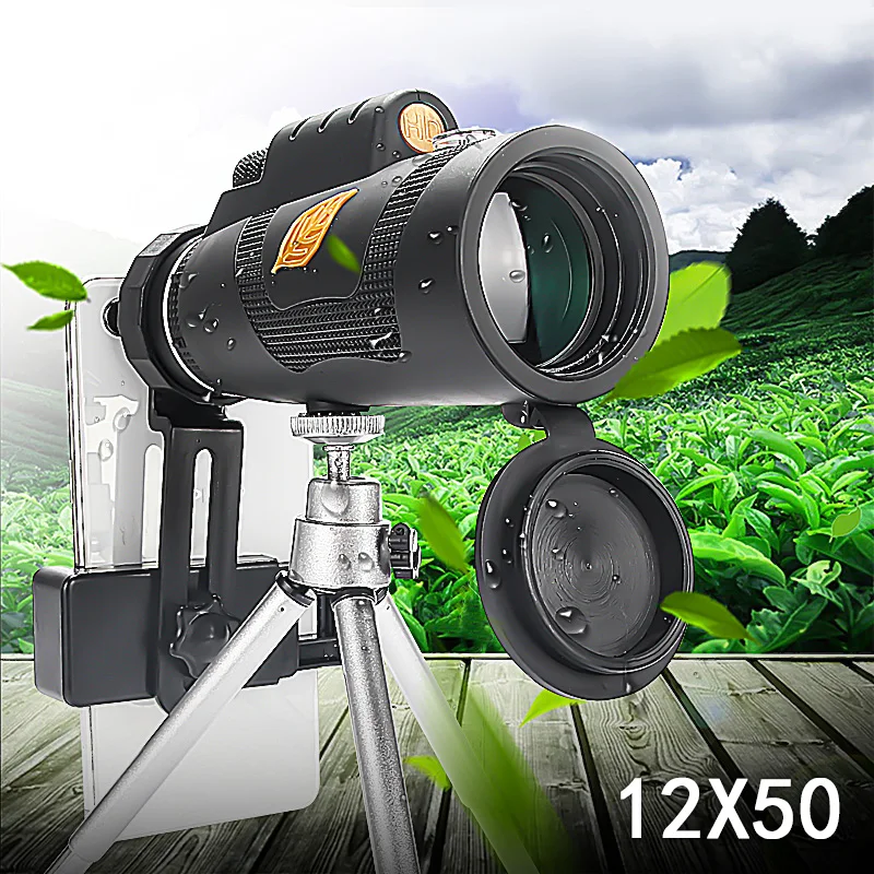 Monocular Telescope Smart-Phone-Holder Pocket-Optional Hiking 12x50 Camping Tourism 
