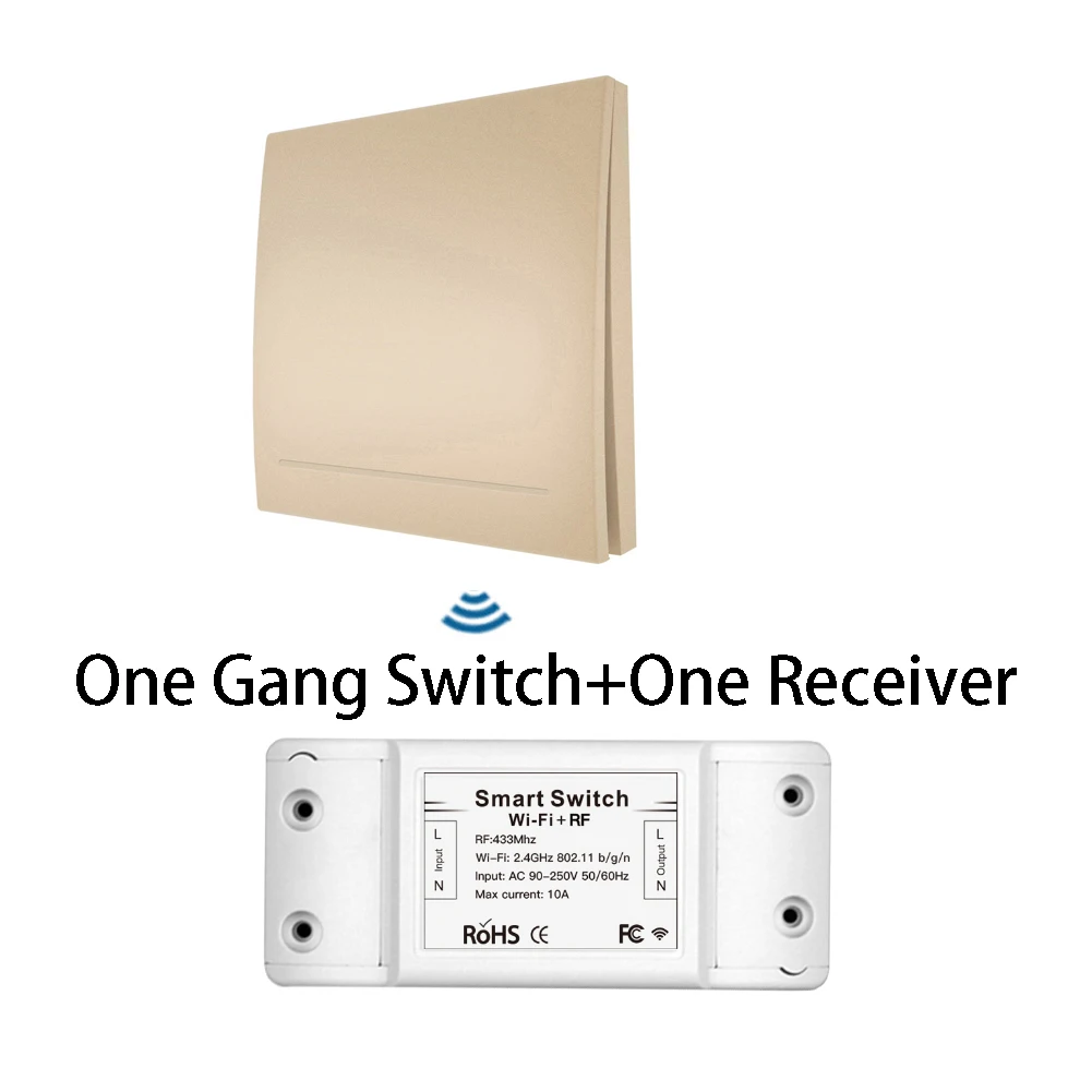 RF 433Mhz Wifi Wireless Remote Control Smart Switch Wall Panel Transmitter,Smart Life/Tuya APP,Works with Alexa Google Home - Цвет: Gold Kit 1