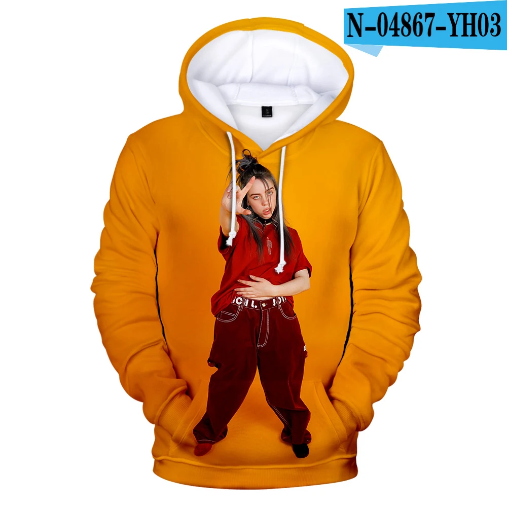 3D Billie Eilish, модная 3D популярная худи, женская и Мужская Новая толстовка, осенний и зимний пуловер, 3D золотая рубашка для мальчиков и девочек - Цвет: 3D