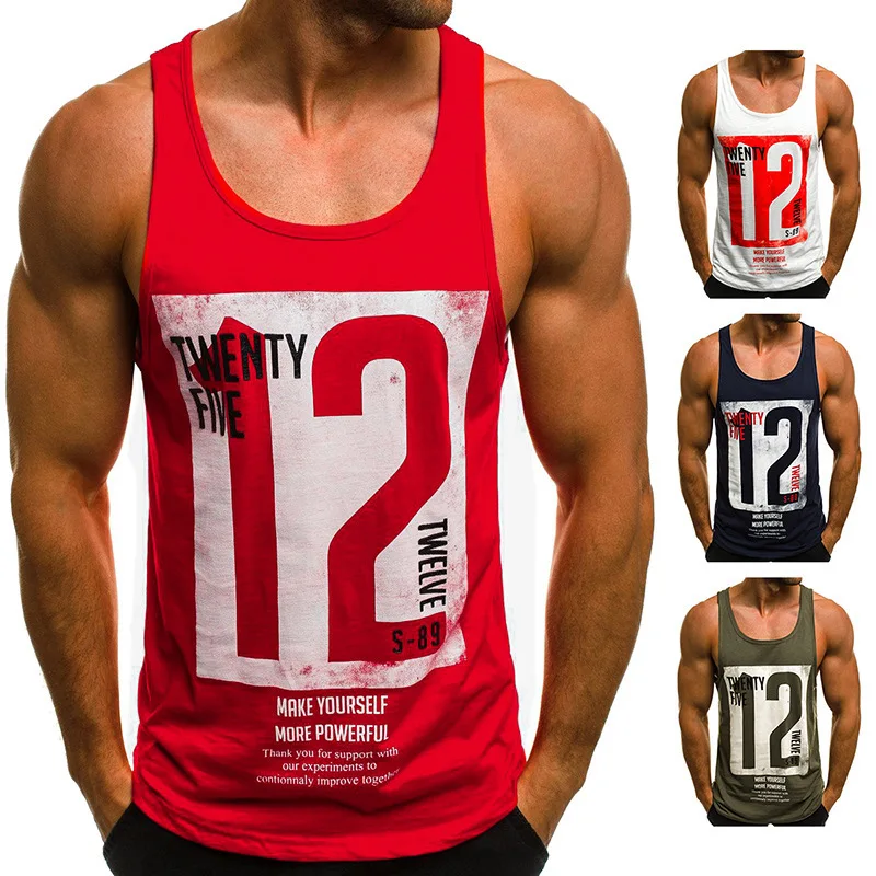 

2019 Ouma New Style with Numbers Printed Letter Crew Neck Sleeveless Vest Hot Selling MEN'S Sports Vest