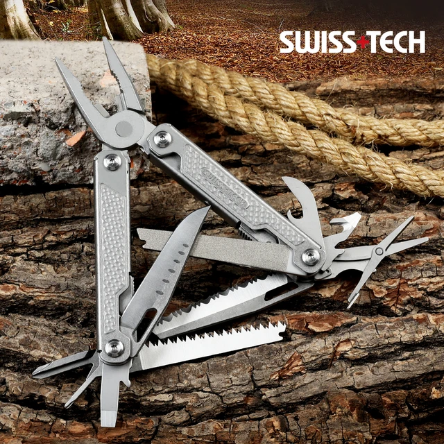 SWISS TECH Folding Multitool Pliers 17 in 1 Stainless Steel Multifunction  Tool Ideal for Camping Outdoor Repairing Hiking - AliExpress