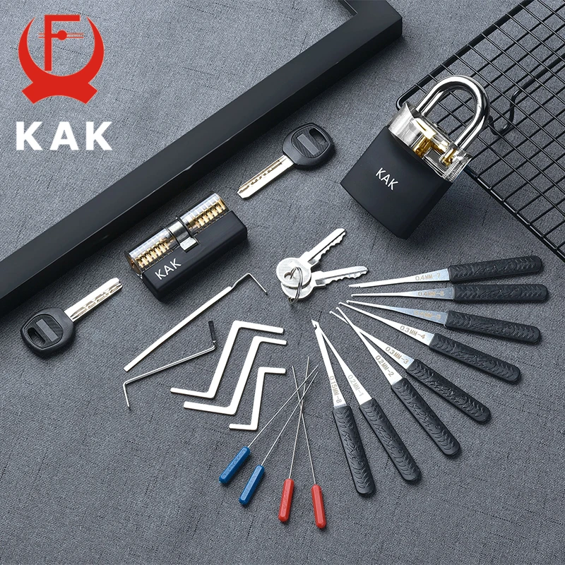 KAK Transparent Visible Pick Cutaway Practice Padlock Lock With Broken Key Removing Hook Kit Extractor Set Locksmith Wrench Tool