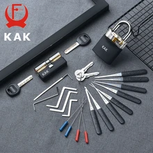 KAK Transparent Visible Pick Cutaway Practice Padlock Lock With Broken Key Removing Hook Kit Extractor Set Locksmith Wrench Tool axk transparent visible pick cutaway practice padlock lock with 12pcs blue broken key removing hooks lock locksmith tool