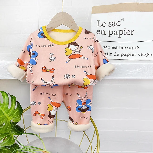 New Winter Children Keep Warm Clothes autumn Kids Boys Girls Thicken Cotton Jacket Pants 2Pcs/sets Baby Infant Casual Tracksuits XYxiannvFPink