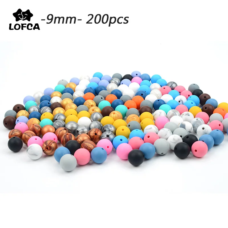 

LOFCA Wholesale 200pcs/lot Silicone 9mm Beads Loose Silicone Beads Baby Teether Toys BPA Safe DIY Bead For Teething Necklace
