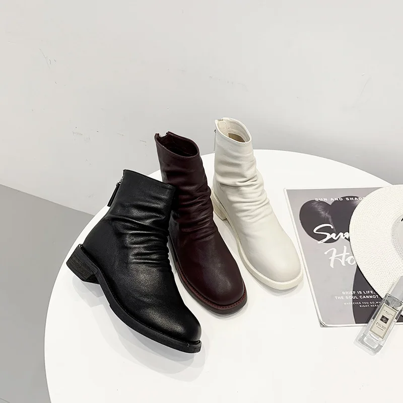 

Shoes Low Heels booties Women's Short Boot Lace Up Boots Luxury Designer Back Zip Bootee Woman 2019 Round Toe Booties Ladies