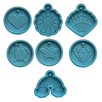 

7 Shapes Handmade Round Discs Keychain Silicone Molds Diamond Flower Tortoise Pendant Epoxy Resin Jewelry Making Tools