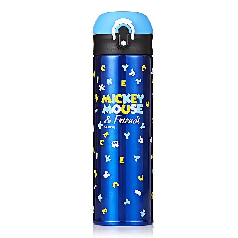Blue Disney 500 мл Микки Маус Женский Мужской термос чашка из нержавеющей стали Термос офисный кофейный чайный кружка детский портативный термос - Цвет: Blue