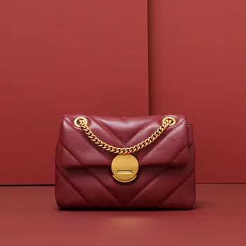 

Leather Messenger Bag Women's 2020 New Style Chain Square Sling Bag Leather Single-shoulder Bag