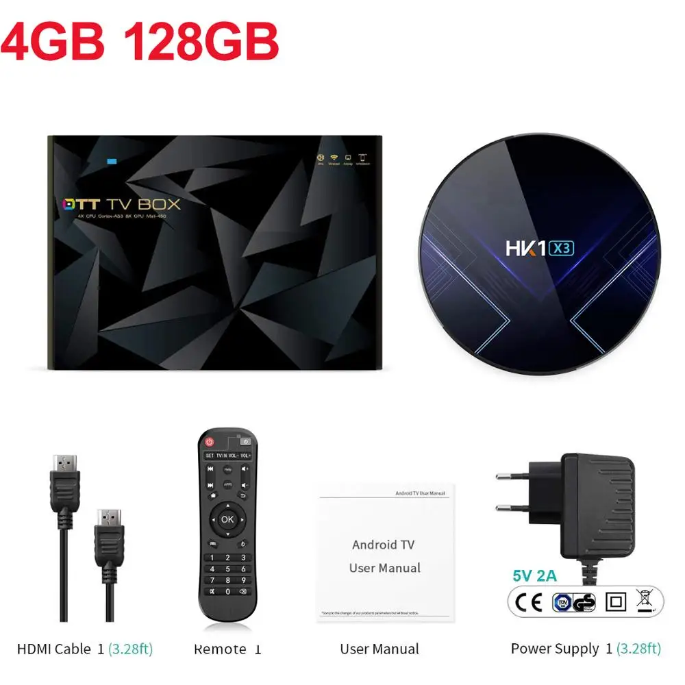 4G 128G Оригинальная смарт-ТВ приставка Wechip HK1 X3 Android 9,0 4 Гб ОЗУ Amlogic S905X3 2,4G и 5G Wifi BT4.0 1000M LAN плеер HD 8K Smart tv приставка - Цвет: 4G 128G