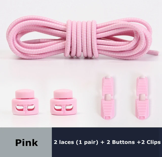 1Pair Colored Dots Round Shoelaces Elastic Plastic Lock Hiking Sports No Tie Shoelace Adult Children Shoe Accessories Lazy Lace Pink