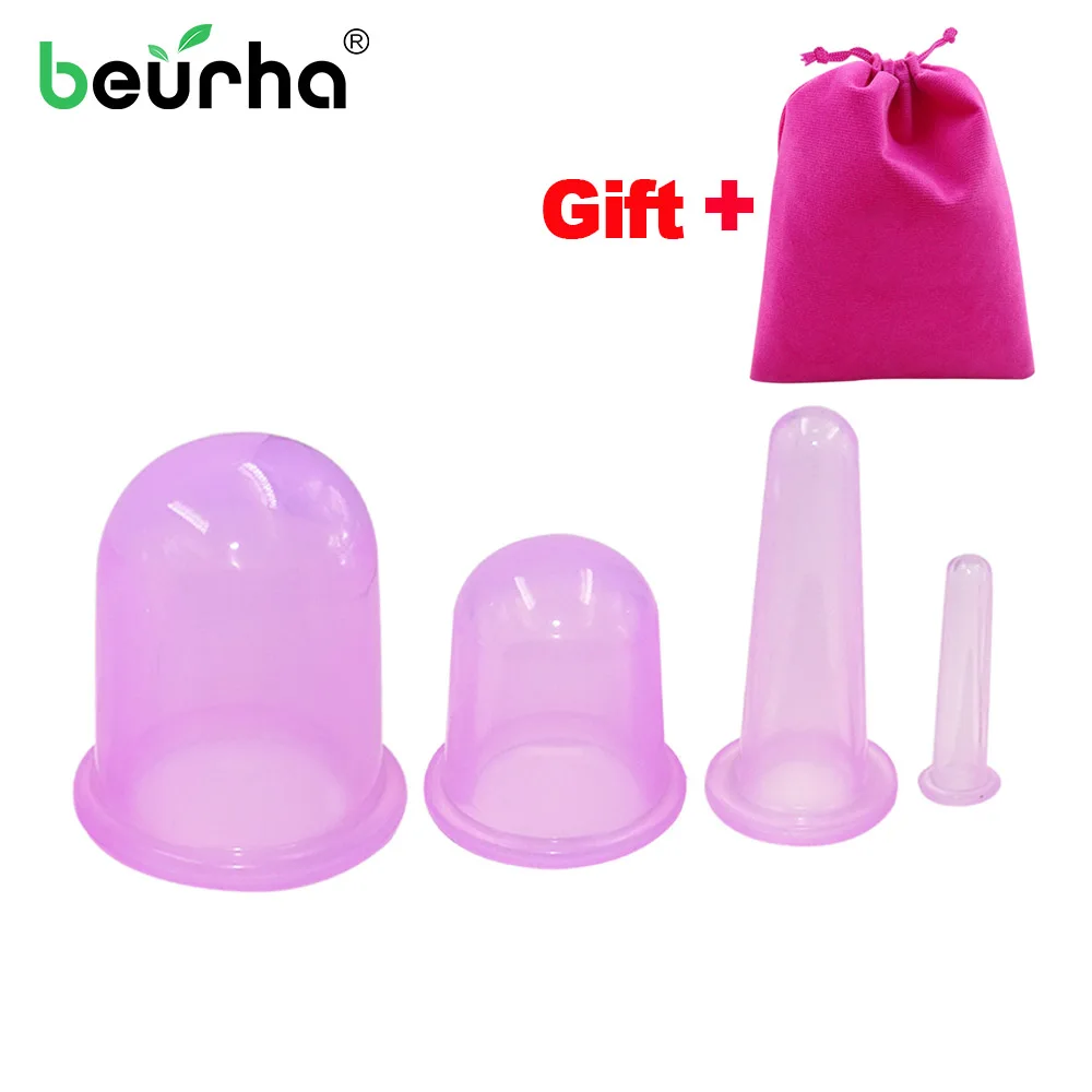 1 set Purple 1 шт. S/M/L/XL силиконовые вакуумные чашки для расслабления шеи спины медицинский массажер банки для антицеллюлитного здоровья с мешком - Цвет: 1 set Purple