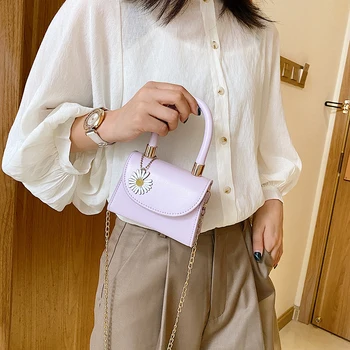 

Fashion Daisy Badge PU Women Shoulder Bags Chain Mini Tote Crossbody Handbags Popular Simple Female Daily Bag