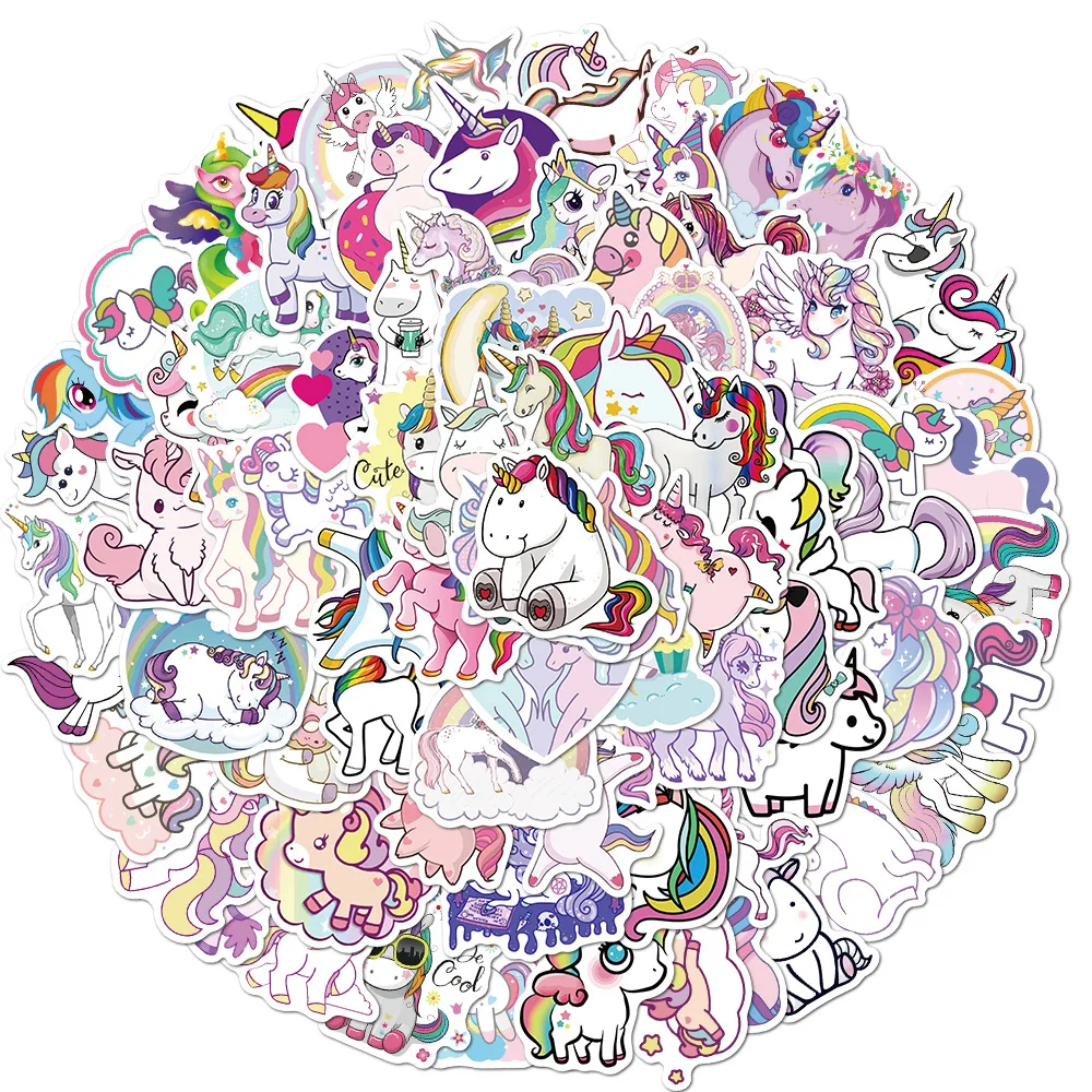 

50/100Pcs Stickers for Unicorn Cartoon Animal Waterproof Cute Graffiti Sticker To DIY Luggage Bike Notebook Laptop Guitar Decals