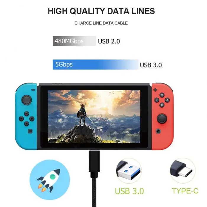 Профессиональный Портативный 1/2M USB 3,0 нейлон Тип C заряднеое устройство провод для быстрой зарядки провода для nintendo переключатель игровые